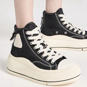 R13 Kurt High Top Platform Sneakers Size 5 Black Canvas Lace-Up Zip NEW $495